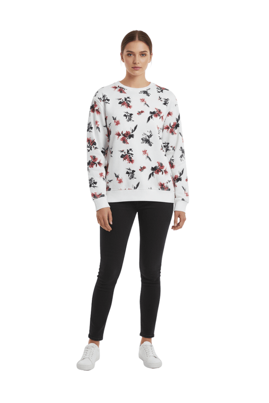 MNS WOMENS Elegant Floral Print Crewneck Sweatshirt - Smgarment's