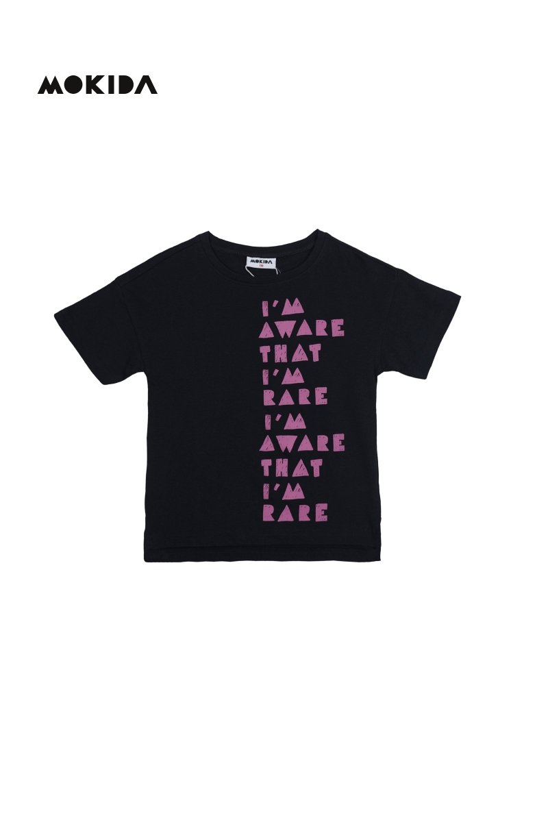 MOKIDA Black Graphic Tee – “I’m Aware That I’m Rare” Print&nbsp; - Smgarment's