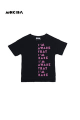 MOKIDA Black Graphic Tee – “I’m Aware That I’m Rare” Print&nbsp; - Smgarment's
