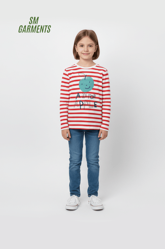 M&S Kids' Striped Long Sleeve Top – "A is for Apple" Print - Smgarment's
