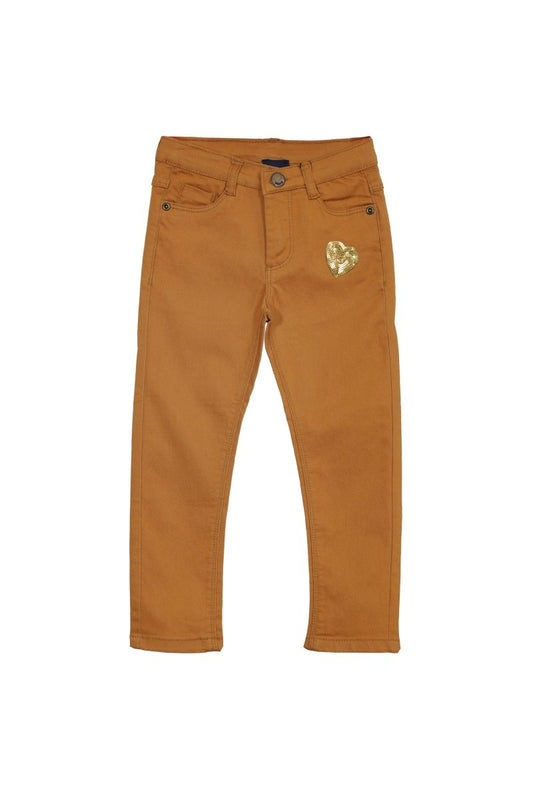 MY CHICCO Girls' Mustard Stretch Pants with Gold Sequin Heart - Smgarment's