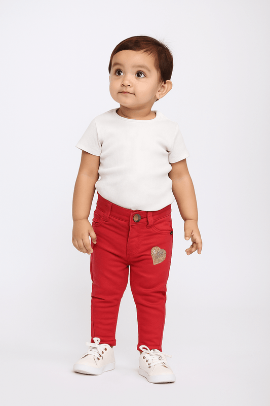 MY CHICCO Girls' Stretch Pants with Gold Sequin Heart - Smgarment's