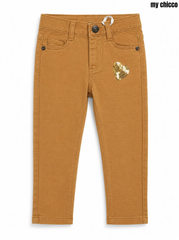 My Chicco Girls Caramel Mustard Stretch Cotton Pants with Gold Sequin Heart| SM GARMENTS