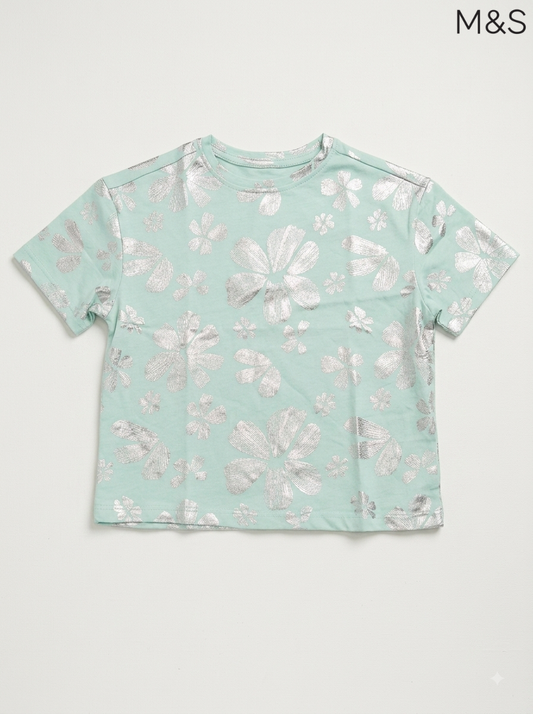 Girls' Mint Green Glitter Floral T-Shirt | M&S Kids