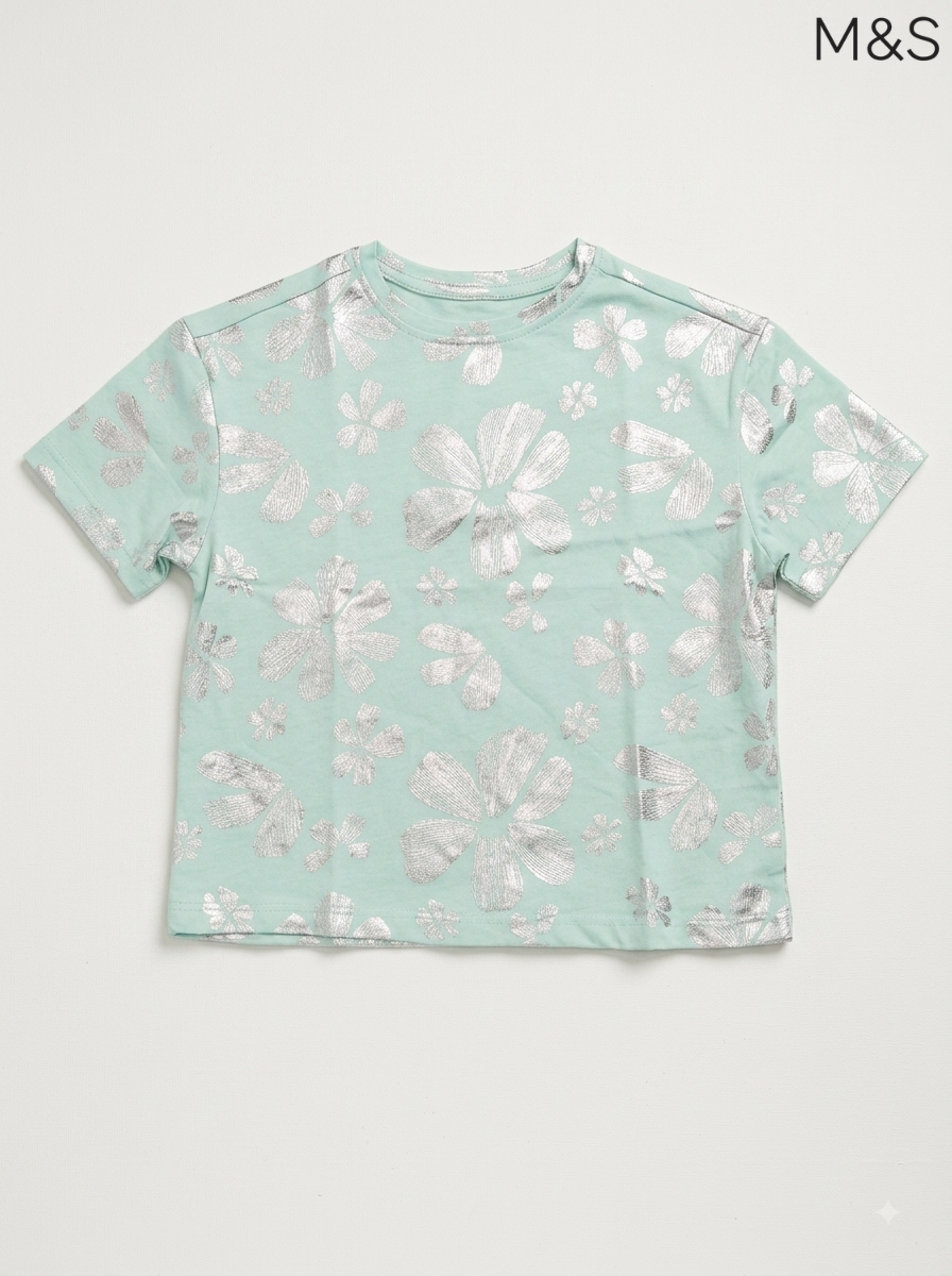 Girls' Mint Green Glitter Floral T-Shirt | M&S Kids