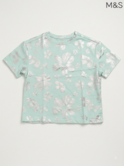 Girls' Mint Green Glitter Floral T-Shirt | M&S Kids
