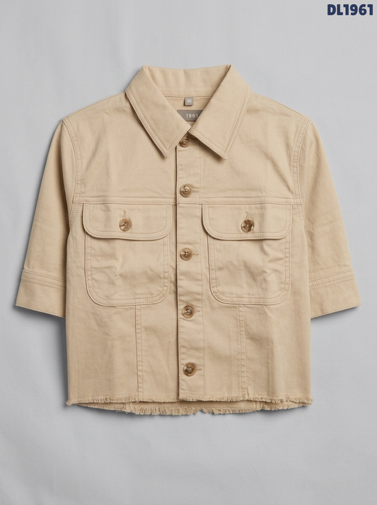 Classic Beige Utility Short-Sleeve Jacket