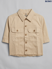 Classic Beige Utility Short-Sleeve Jacket