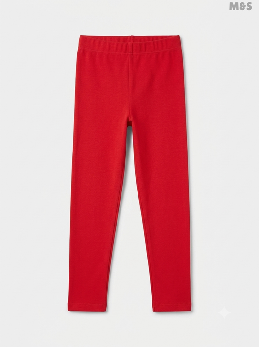Kids' Cotton-Rich Plain Leggings - RED Marl