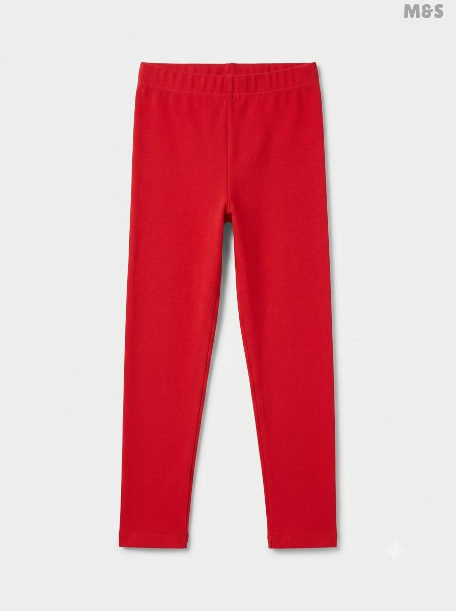 Kids' Cotton-Rich Plain Leggings - RED Marl