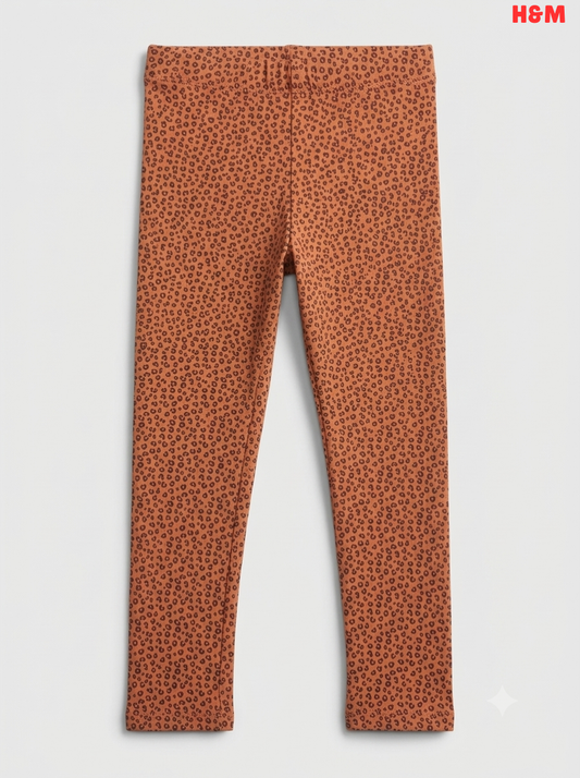 Kids' Cotton Leggings - Rust Micro-Animal Print