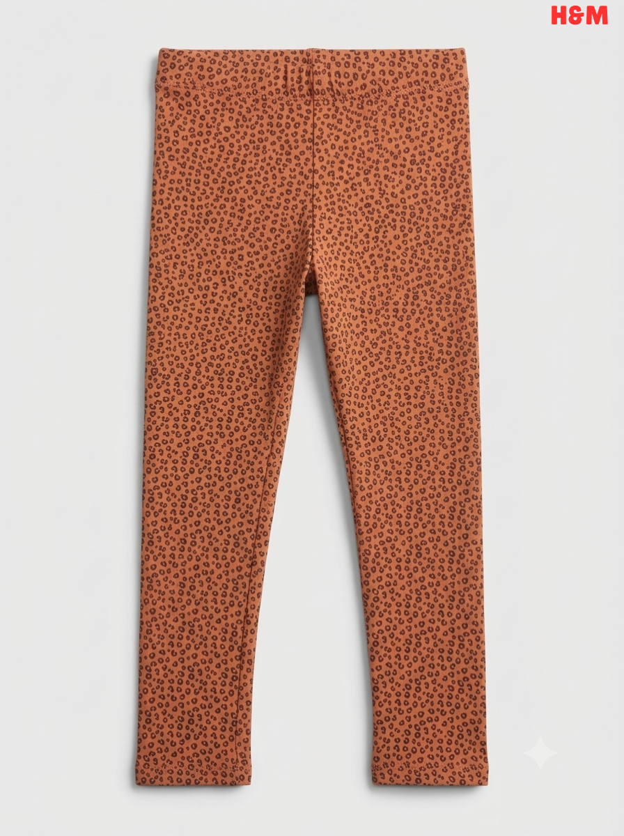 Kids' Cotton Leggings - Rust Micro-Animal Print