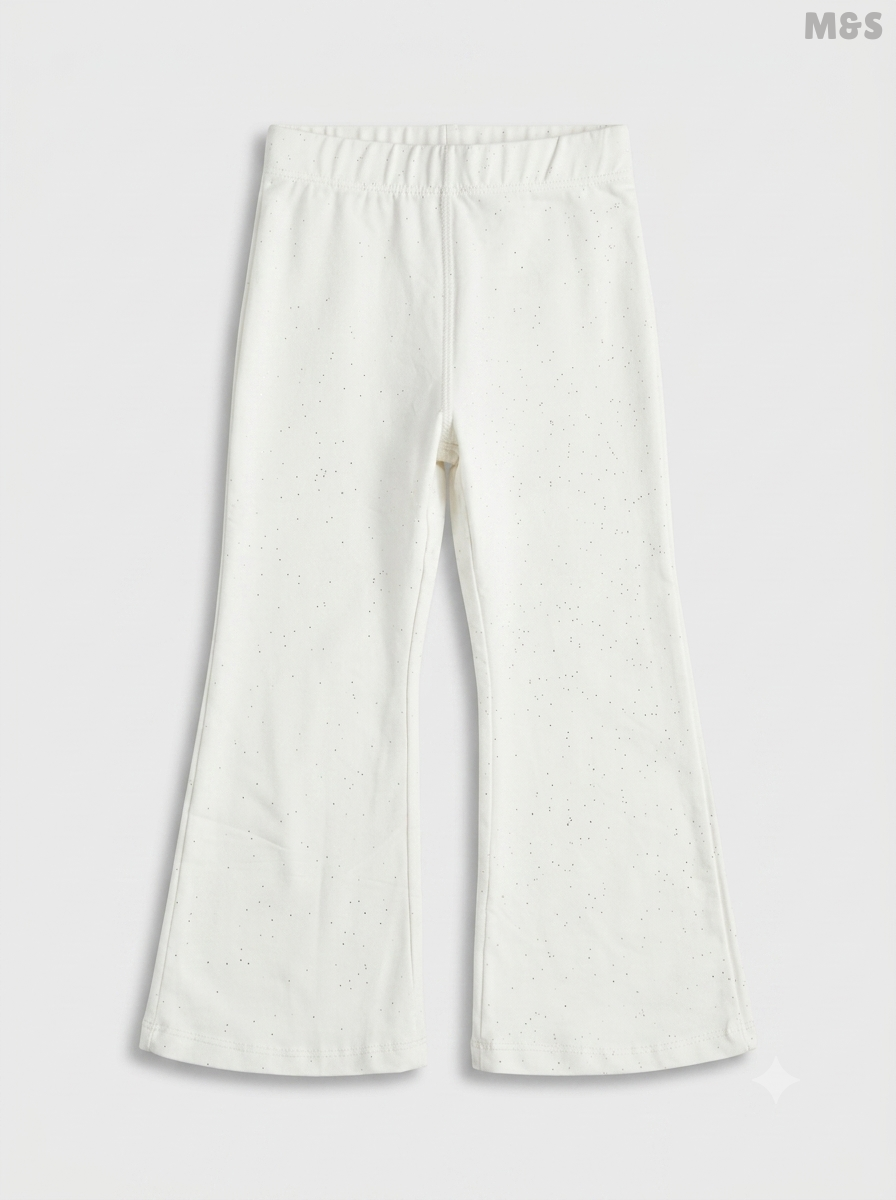 Kids' Flared Cotton Leggings - Off-White Flecked