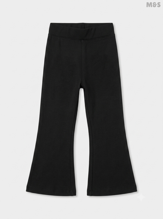 Girls' Cotton-Rich Flared Leggings (Black)