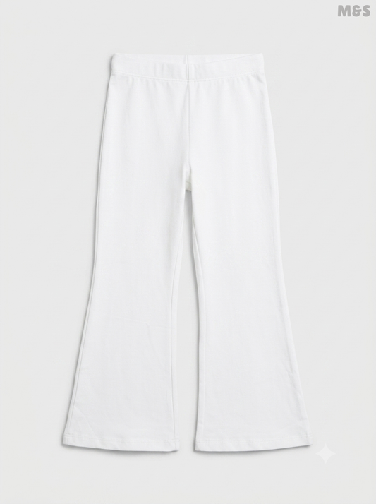 Girls' High-Waisted Flared Leggings (White)