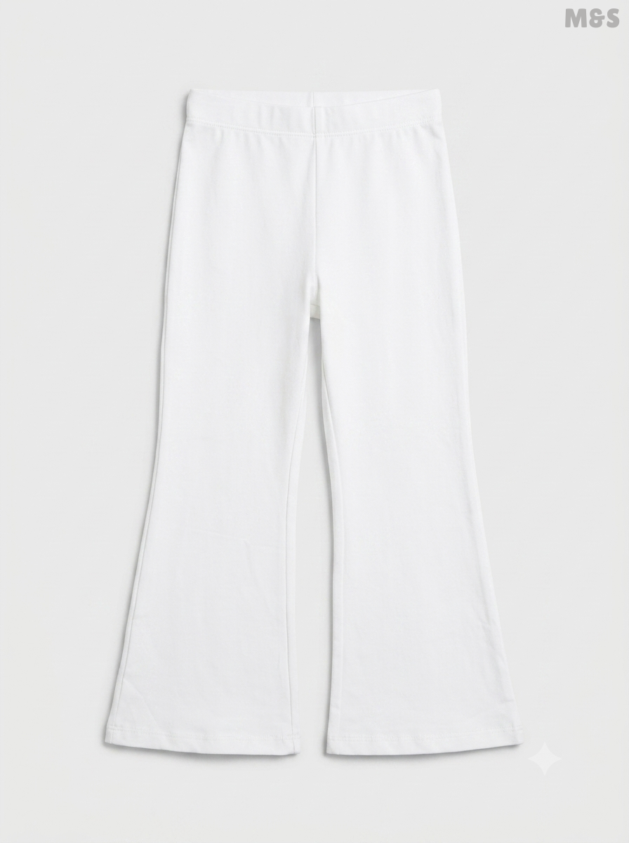 Girls' High-Waisted Flared Leggings (White)