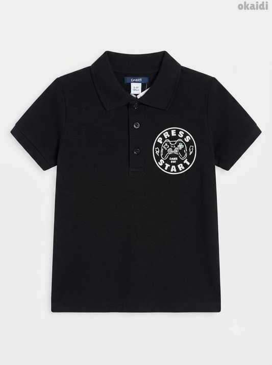Boys' Black Gaming Graphic Polo Shirt