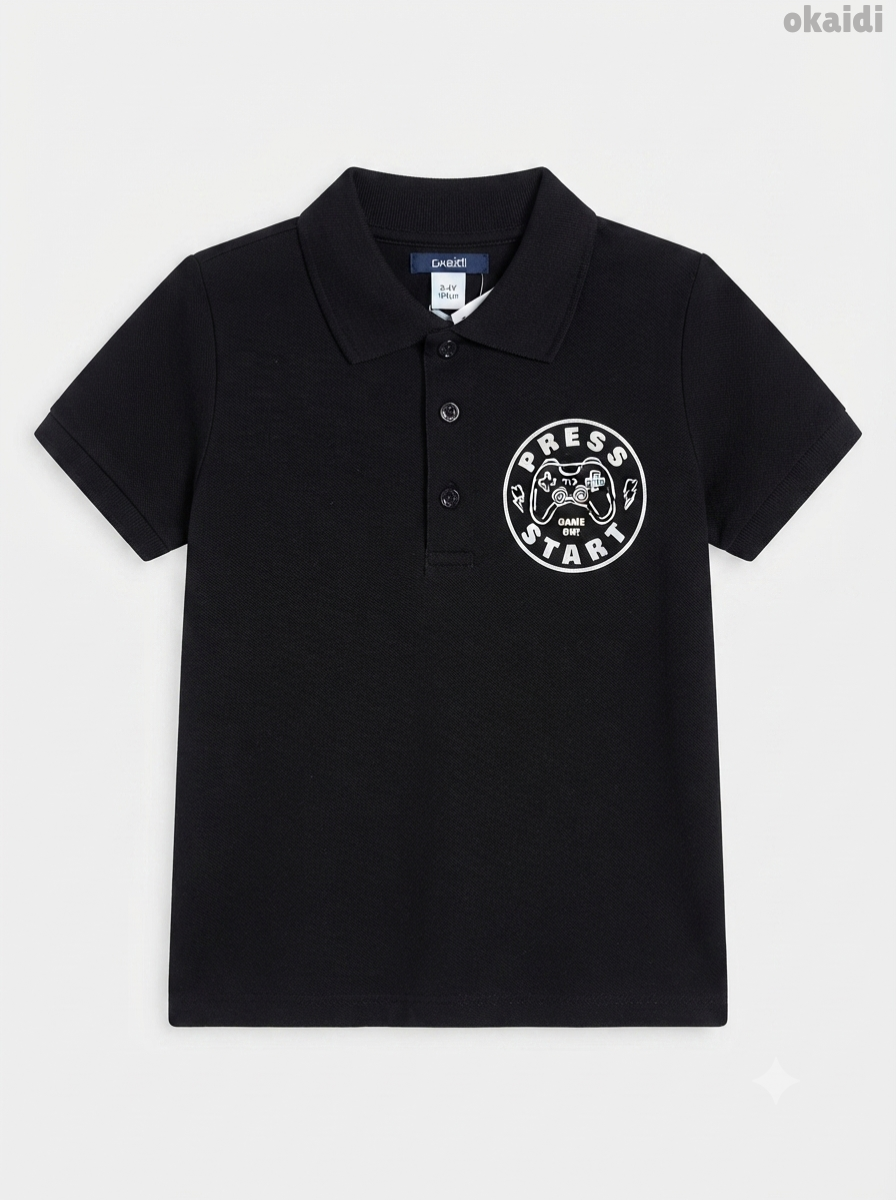 Boys' Black Gaming Graphic Polo Shirt