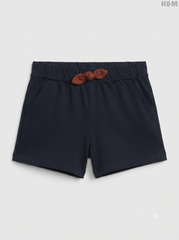 Girls' Dark Navy Cotton Shorts with Contrast Bow Detail