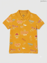 Boys' Mustard Yellow Graffiti Print Polo Shirt