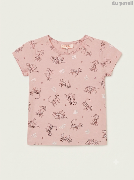Girls' Dust Pink Cheetah Print Graphic T-Shirt