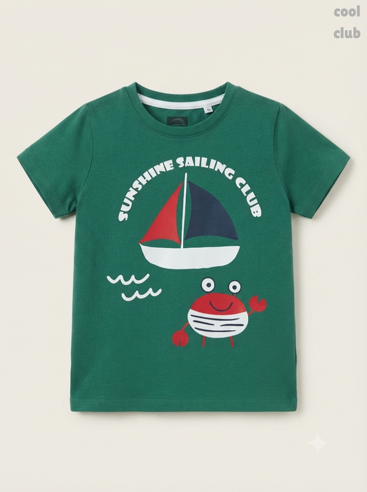 Boys' Dark Green "Sunshine Sailing Club" Graphic T-Shirt