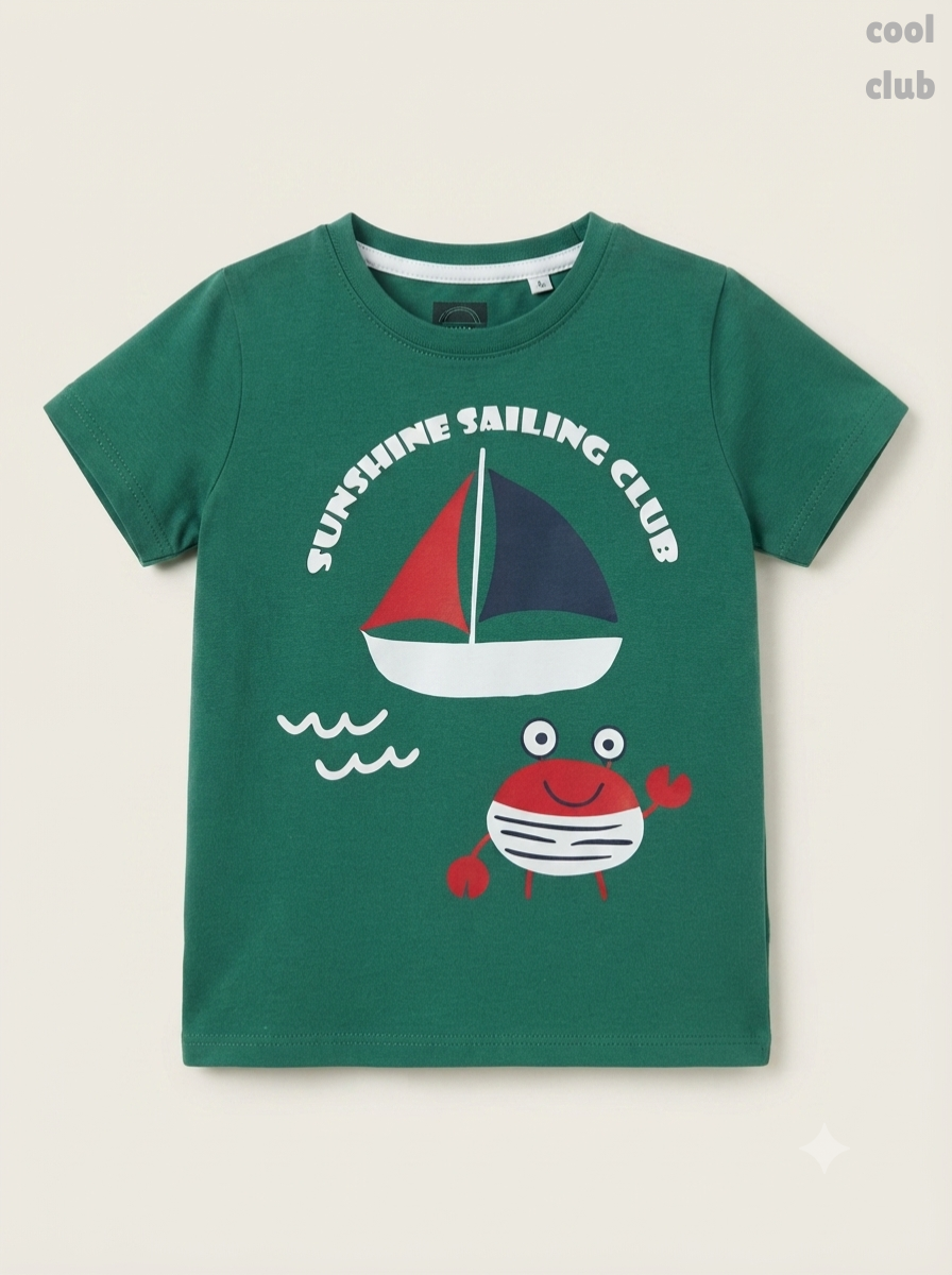Boys' Dark Green "Sunshine Sailing Club" Graphic T-Shirt