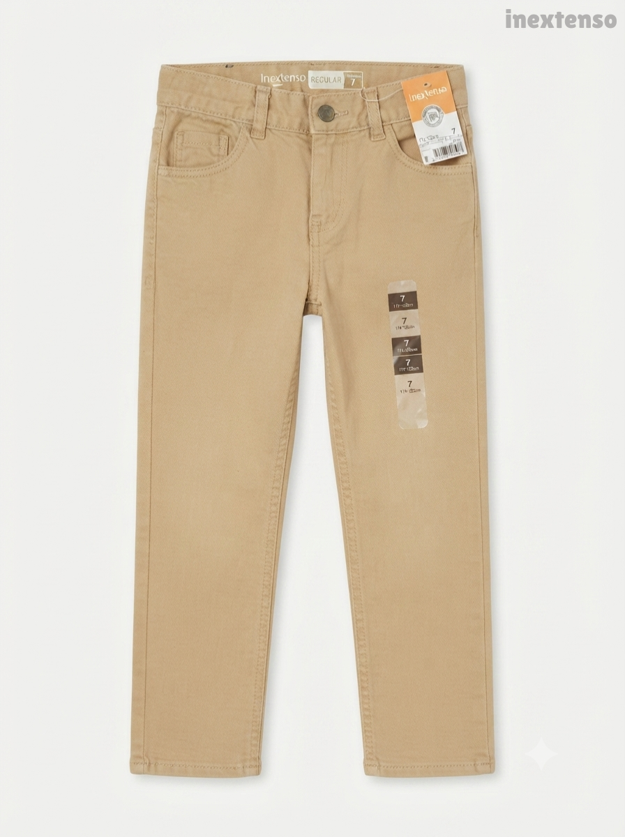 Boys' Beige Khaki Regular Fit Chino Trousers