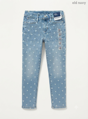 Girls' Light Wash Heart Print Slim Jeans