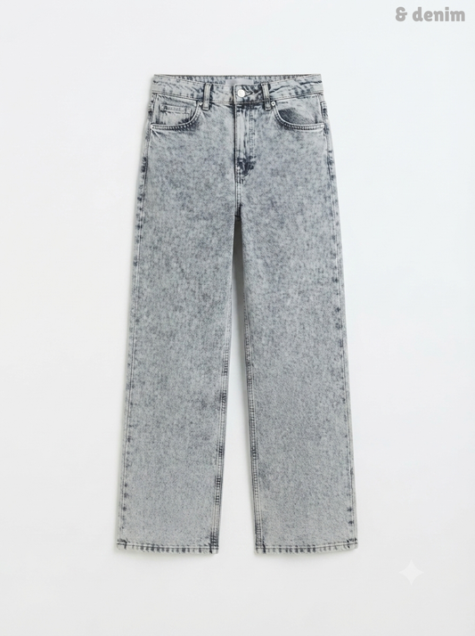 Girls' Grey Acid Wash Wide-Leg Jeans