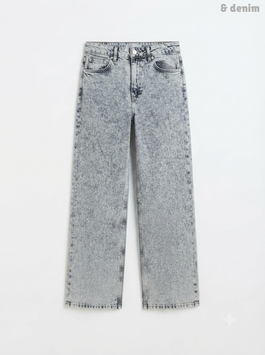 Girls' Grey Acid Wash Wide-Leg Jeans