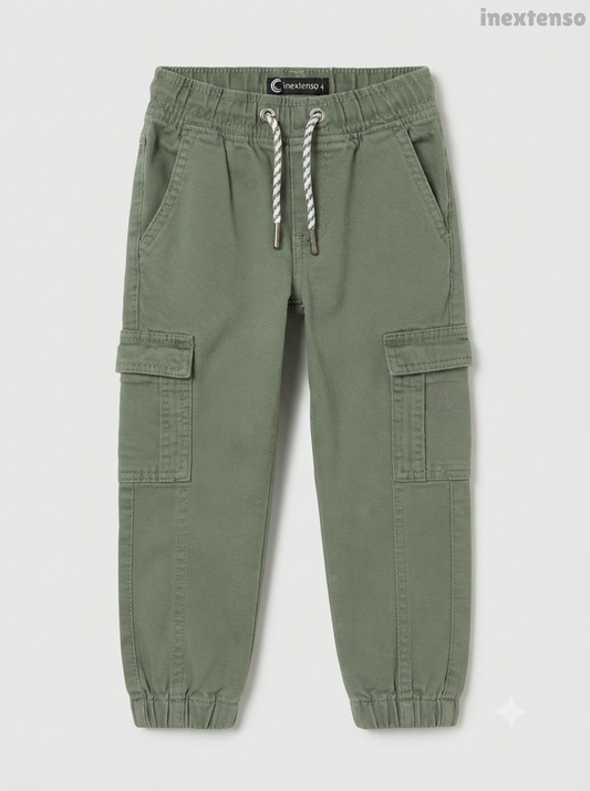 Boys' Olive Green Cargo Jogger Trousers