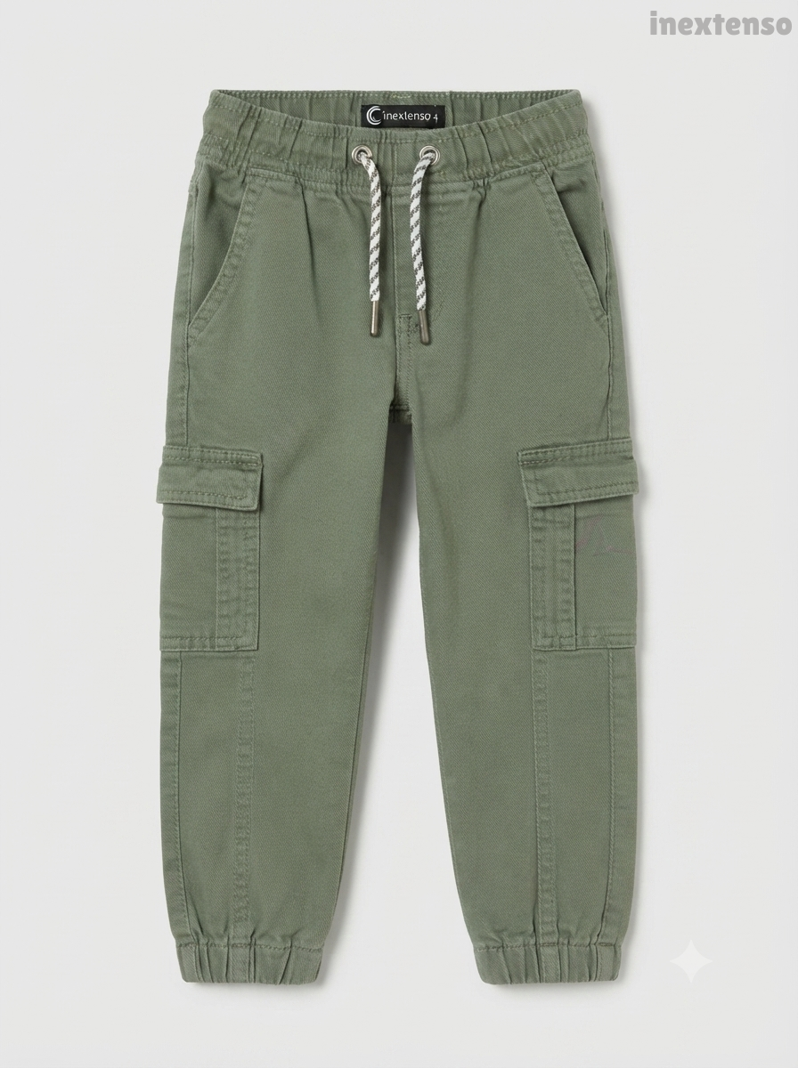 Boys' Olive Green Cargo Jogger Trousers
