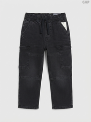 Boys' Washed Black Denim Cargo Pull-On Pants