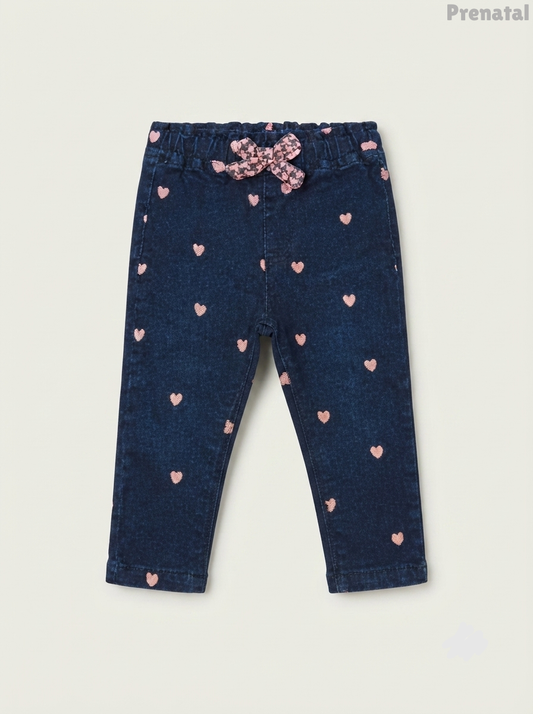 Baby Girls' Dark Wash Heart Print Denim Jeggings