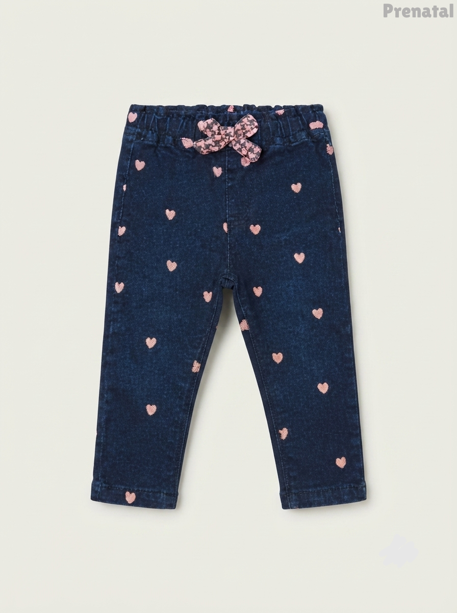 Baby Girls' Dark Wash Heart Print Denim Jeggings