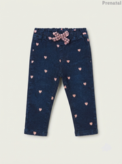 Baby Girls' Dark Wash Heart Print Denim Jeggings
