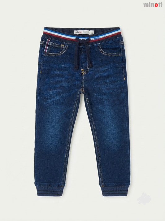 Boys' Dark Wash Denim Striped Waistband Jogger Jeans