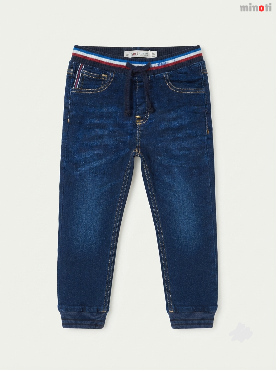 Boys' Dark Wash Denim Striped Waistband Jogger Jeans