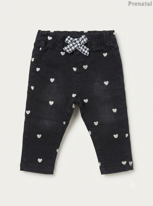 Baby Girls' Washed Black Heart Print Denim Jeggings