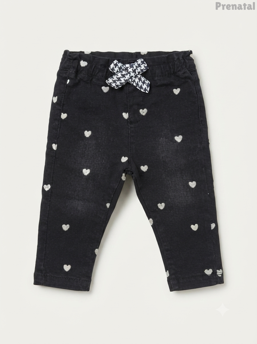 Baby Girls' Washed Black Heart Print Denim Jeggings
