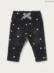 Baby Girls' Washed Black Heart Print Denim Jeggings