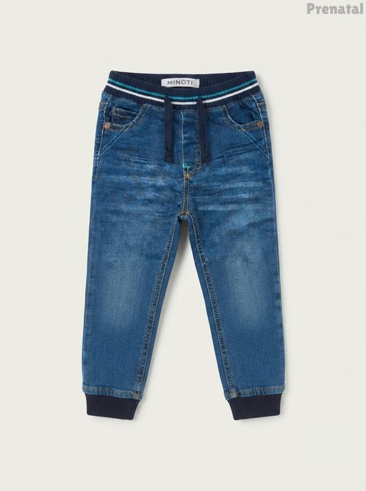 Boys' Medium Wash Denim Striped Waistband Jogger Jeans