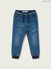 Boys' Medium Wash Denim Striped Waistband Jogger Jeans
