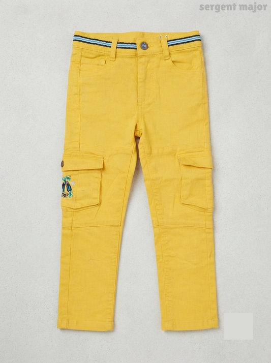 Boys' Yellow Cargo Trousers with Striped Belt Accent