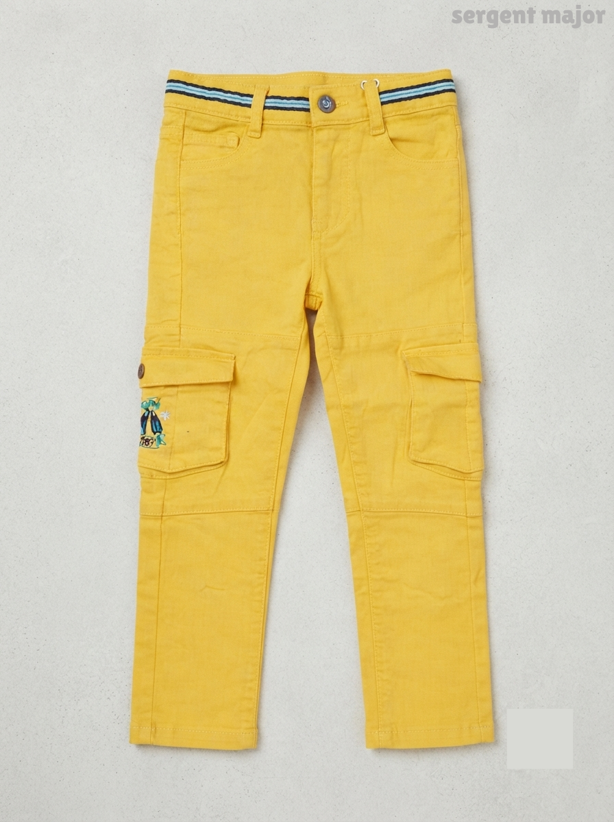 Boys' Yellow Cargo Trousers with Striped Belt Accent