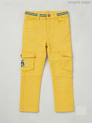 Boys' Yellow Cargo Trousers with Striped Belt Accent