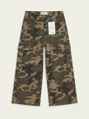 Girls' Camouflage Print Wide-Leg Cargo Pants
