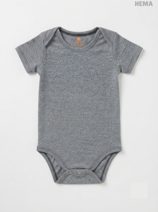 Baby Short-Sleeve Grey Heather Ribbed Bodysuit