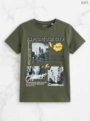 Boys' Khaki Green "Explore The City" Graphic T-Shirt